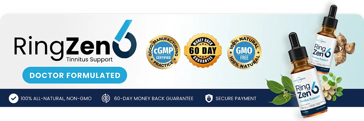 RingZen6: cGMP certified, 60-day money-back guarantee and 100% natural, GMO-free badges